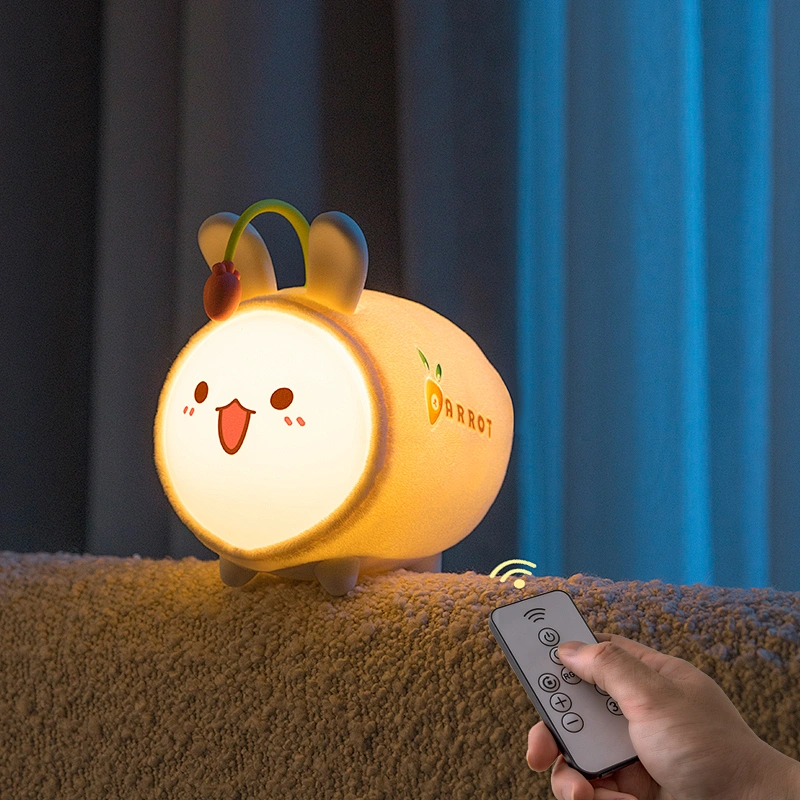 Rechargeable Mini Rabbit LED Night Light Cute Silicone Desk Lamp with Projector Bedroom Minimalist Style Touch Power Generation