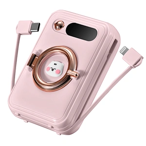 10000mAh Cute Portable Built-in Cables Rechargeable Power Banks Fast Charges Power Bank with Phone Stand