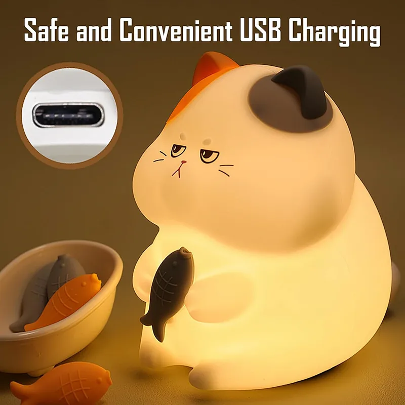 Hot Sale Cute Silicone Cat Lamp Night Light for Kids Mini USB Rechargeable Touch Sensor LED Night Light Bedroom