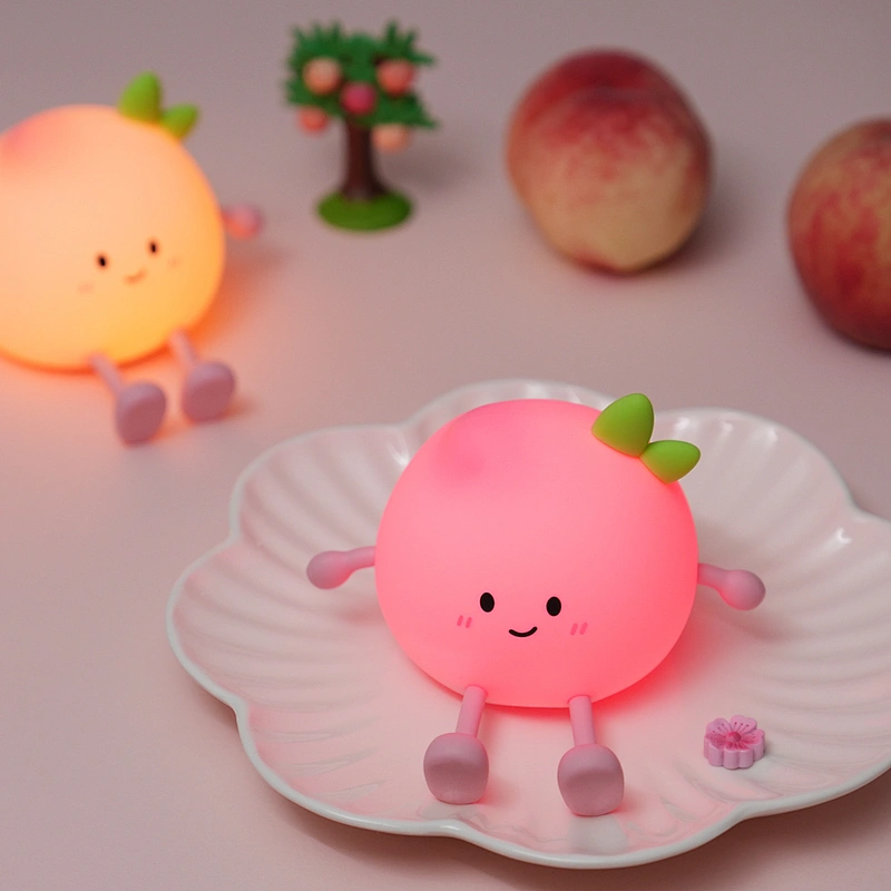 Cute Gift Peach Bedside Room Decor Sleeping Lights Silicone Tap Touch Mini Night Light USB Led Rechargeable Battery Baby Lamp