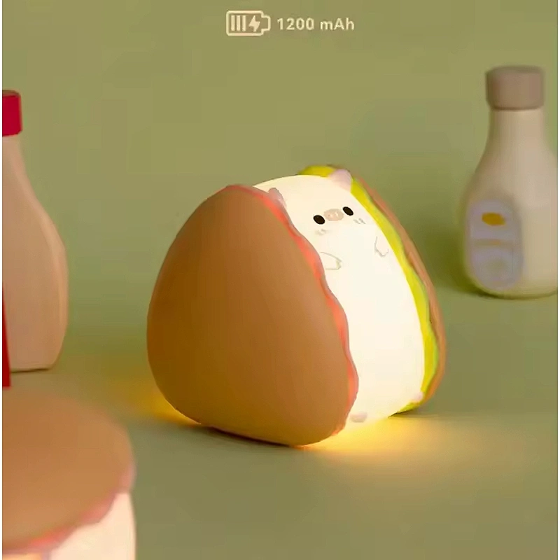 Pig Shaped Hamburger Night Light Soft LED Lamp USB Rechargeable for Home Use Touch Light