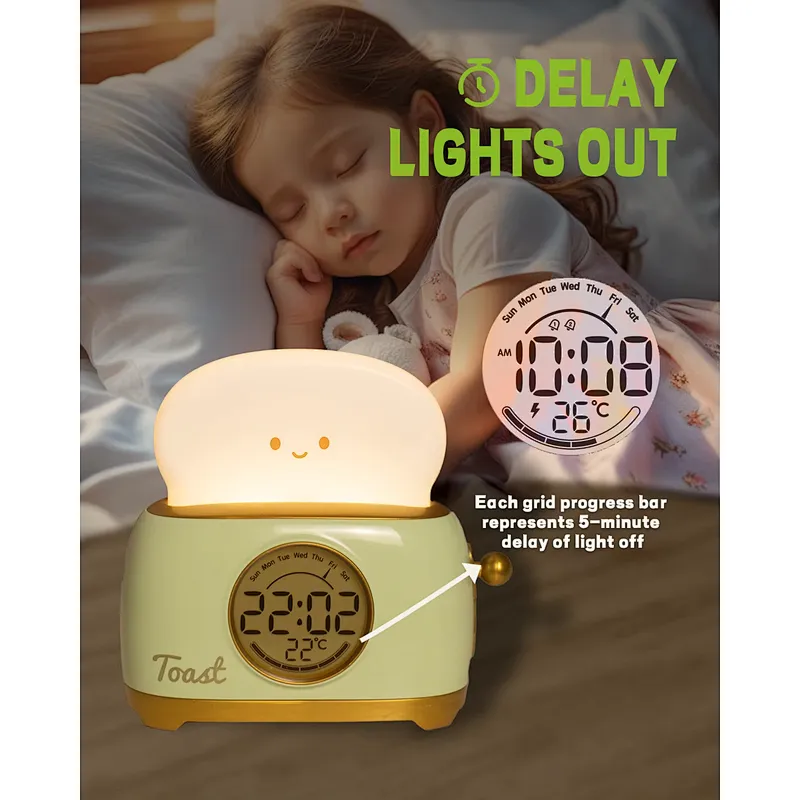 ICARER FAMILY  Bread Maker Alarm Clock Night Light LED Mini Silicone Lamp for Bedroom for Children Gift
