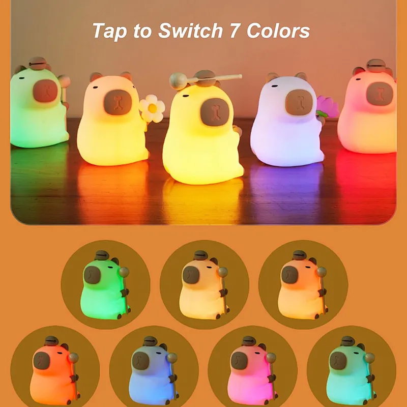 Cute Kapybara Bedside Table Lamps Children Baby Kids Room Decor Lights Led Smart Rechargeable Night Light for Home Decor