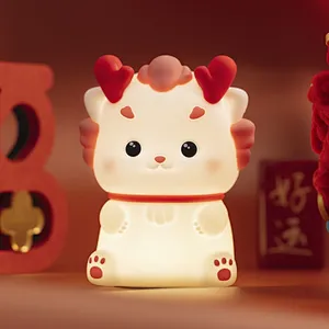 Minimalist Dragon Animal Silicone Night Light for Baby Nursery Skin-Friendly Pinch Control Tap Rechargeable LED Touch Light