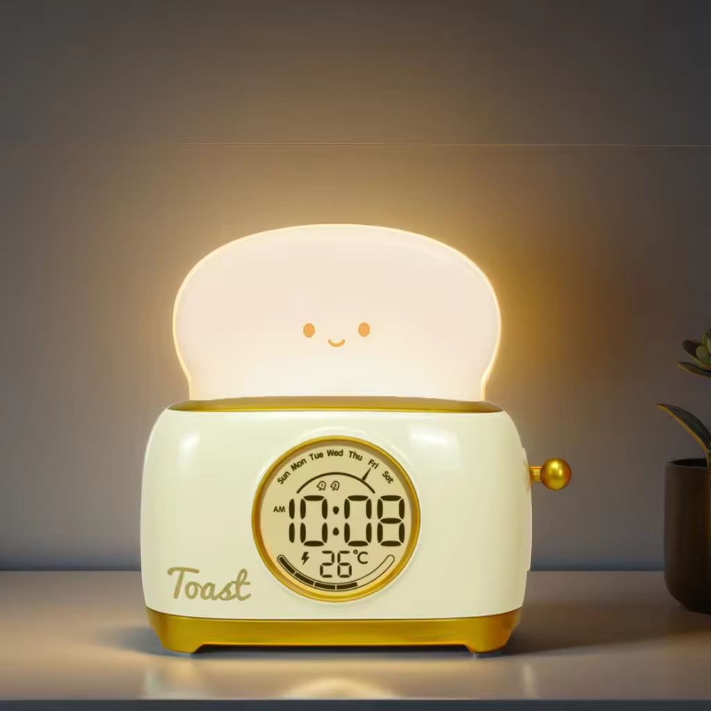ICARER FAMILY Modern Design Toaster Digital Table Alarm Clock with Backlight Smart Quartz Wake up Led Night Light Clock for Kids