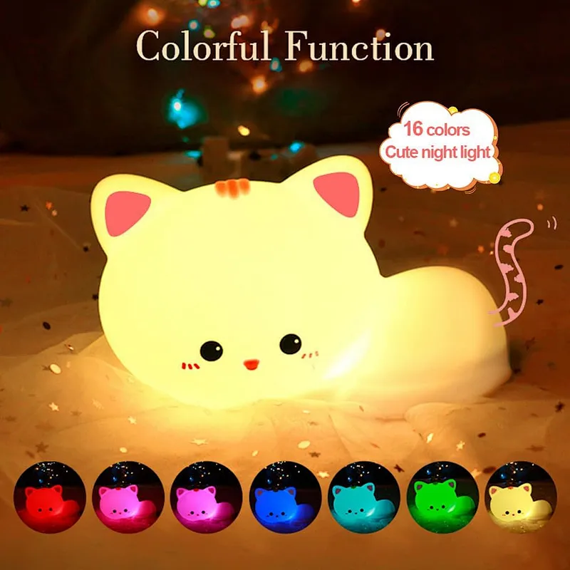 Hot Sale Rechargeable Silicone Cartoon Cat LED Night Lamp Cute Remote Control for Child Bedroom Use