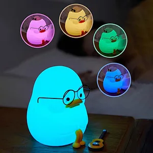 Cute Duck Silicone Tap Touch Mini Lights Home Decor Bedside USB Smart Rechargeable Night Light Lamp for Kids Baby Children
