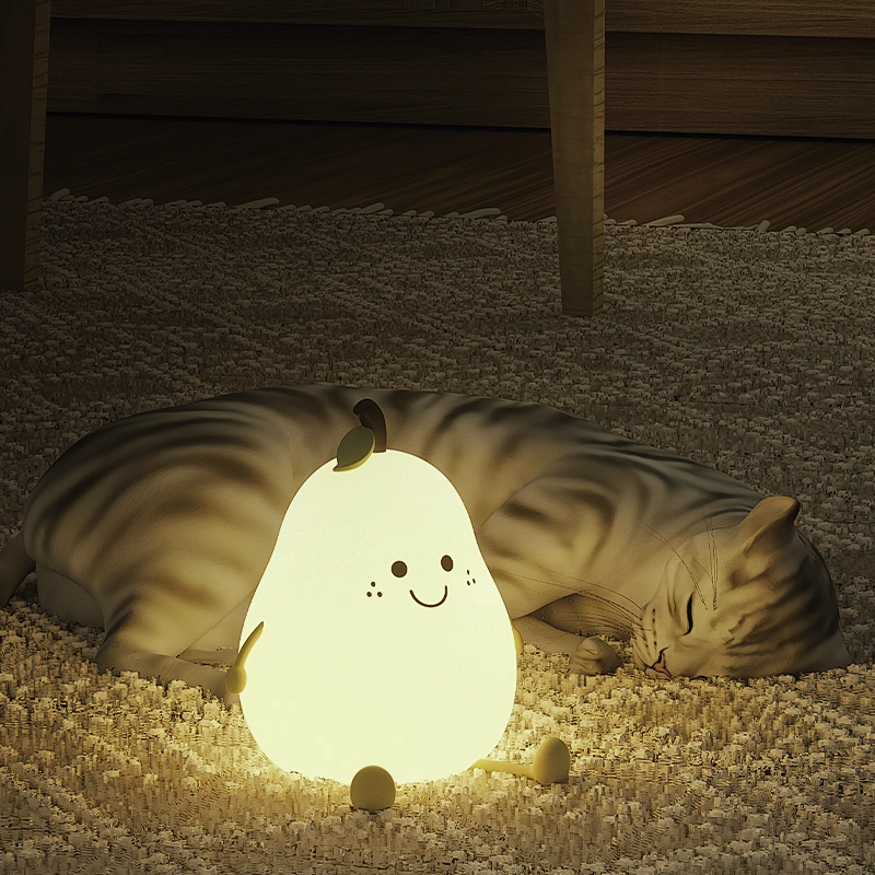 Custom Pat Touch Kids Mini Silicone Pears USB Sleeping Soft Silicon Lights Rechargeable LED Night Lights