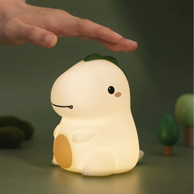 USB Touch Sensor Night Light Cute Silicone Dinosaur Lamp with Soft LED for Kids' Bedroom or Room Children's Gift