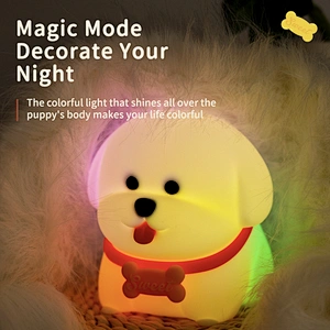 Cute Gift Dog Animal Touch Silicone Rechargeable Dimmable Puppy Mini Silicone Night Lights for Kids Baby Home Decor