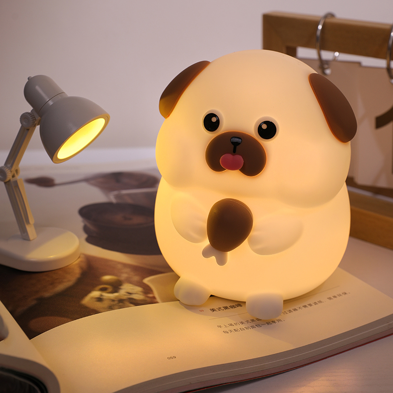 Rechargeable LED Night Light for Kids Gluttony Dog Silicone Rabbit Shape Touch Sensor Control 5V Warm White Light Home Hotel Use