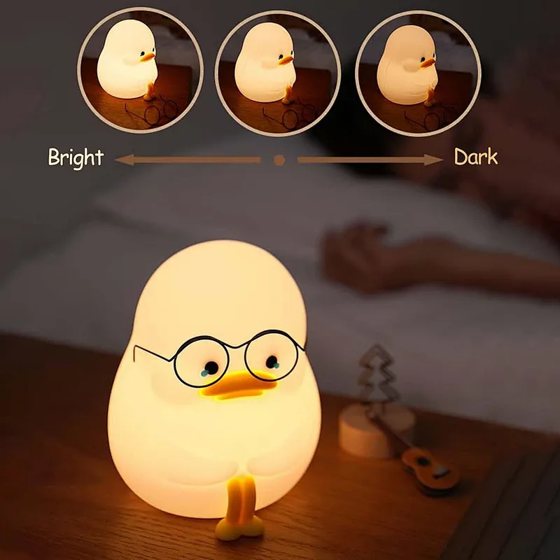 Cute Duck Silicone Tap Touch Mini Lights Home Decor Bedside USB Smart Rechargeable Night Light Lamp for Kids Baby Children