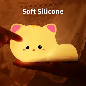 Hot Sale Rechargeable Silicone Cartoon Cat LED Night Lamp Cute Remote Control for Child Bedroom Use