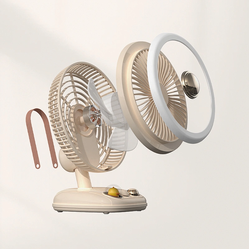 ICARER FAMILY Desk Fan USB-C Charging LED Light for Kids for Home Office Hotel Outdoor Car and Household Use Fan Table