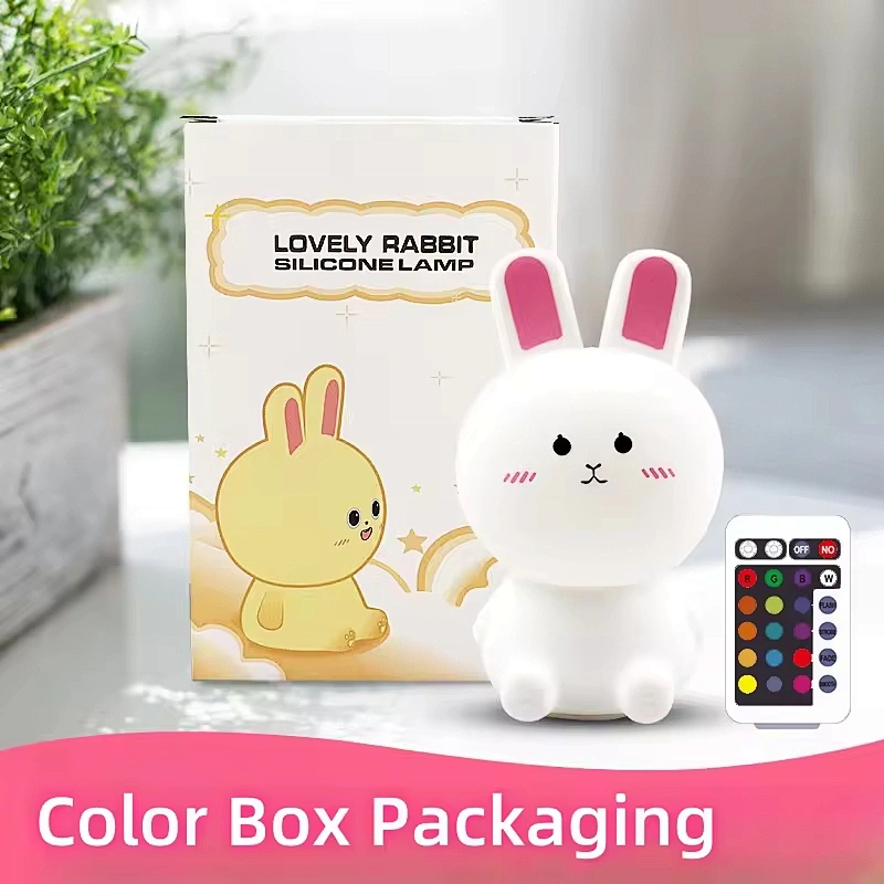 Modern Cute Rabbit Silicone Night Light Colorful LED Touch Control Lamp with Remote for Kids' Bedroom Soft Home Décor Bunny