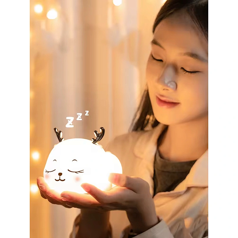 Cute Deer RGB Colorful Pat Control Bedside Decoration Home Room Unique Animal Silicone Night Light for Kids Baby Children