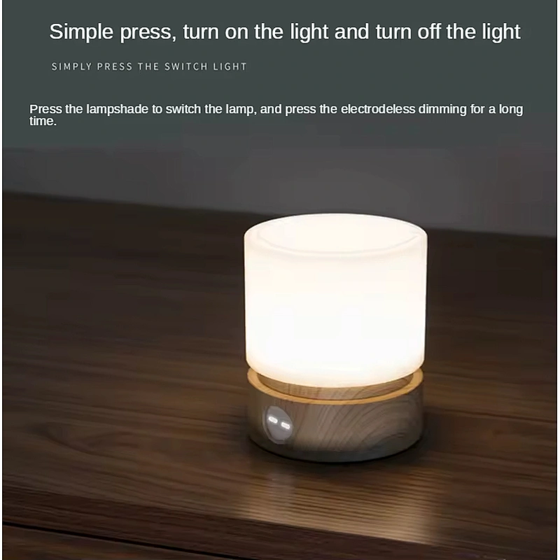 Home Decoration Wooden Cylindrical Rotating Timing Desk Warm Lamp Led Rechargeable Digital Display Bedside Night Light for Kids
