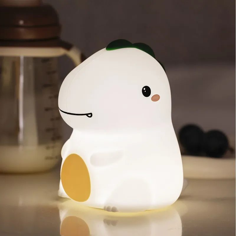 Cute Silicone Dinosaur Lamp with Soft LED USB Touch Sensor Night Light for Kids Bedroom or Room Great Children's Gift