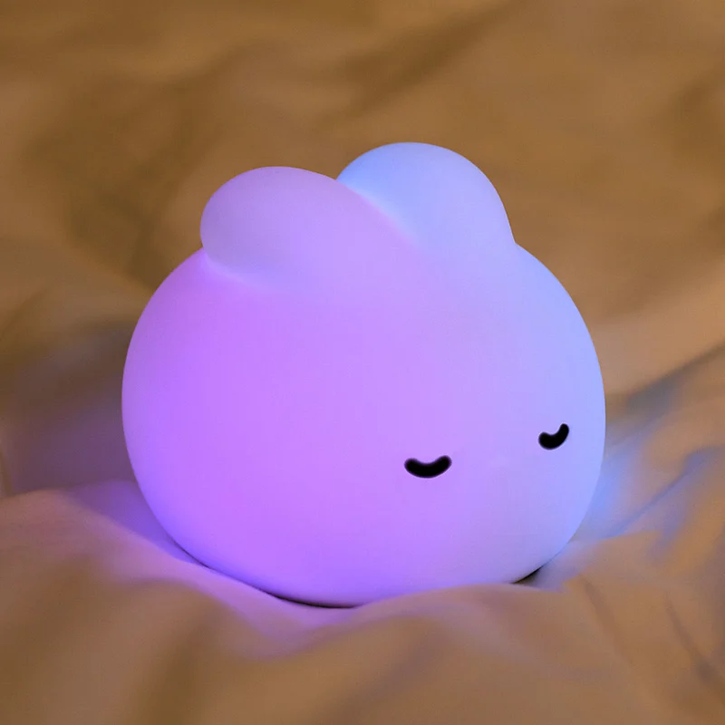 Modern Mini Rabbit LED Desk Lamp Bedroom Colorful Lighting Mode Silicone USB Rechargeable Touch Power Cute Christmas Gift