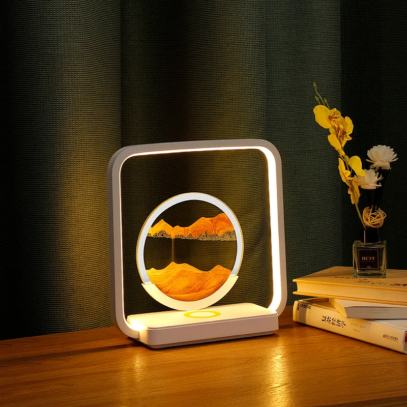 Modern Home Decoration 3D Dynamic Quicksand Painting Night Lamp Indoor Lighting with Wireless Charging ABS Body Sand Lighting