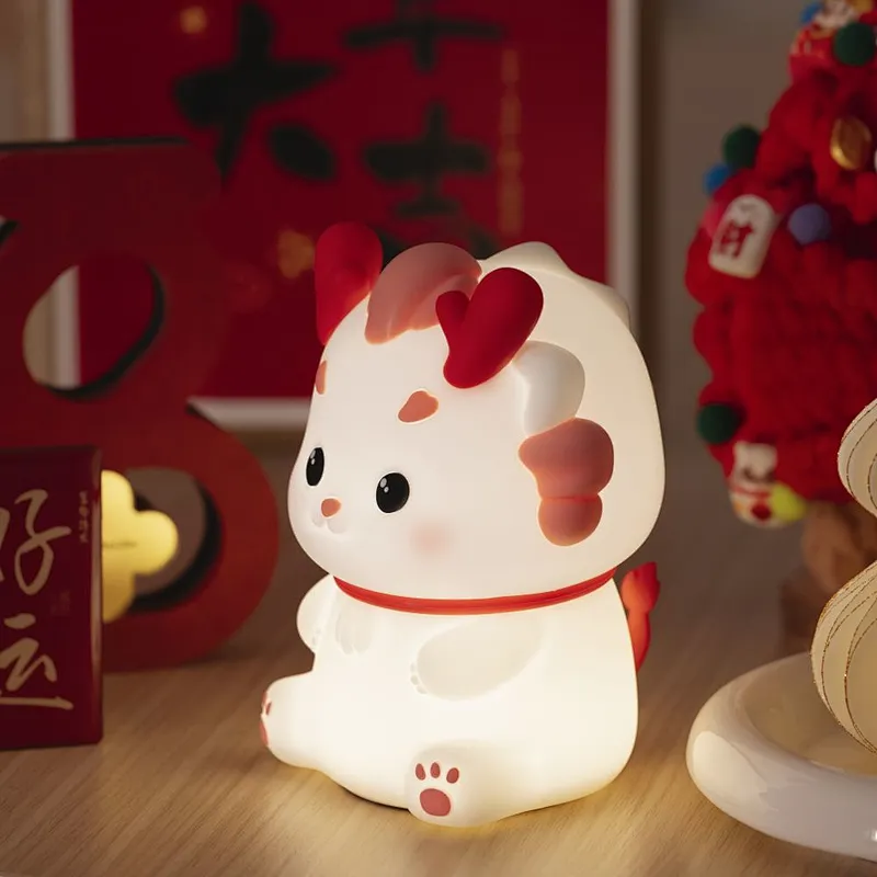 Minimalist Dragon Animal Silicone Night Light for Baby Nursery Skin-Friendly Pinch Control Tap Rechargeable LED Touch Light