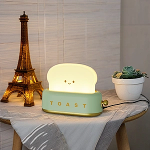 LED Night Light Toaster Modern Design Timer Adjustable Brightness USB Rechargeable Source Best Gift Women Boys Small Bedroom