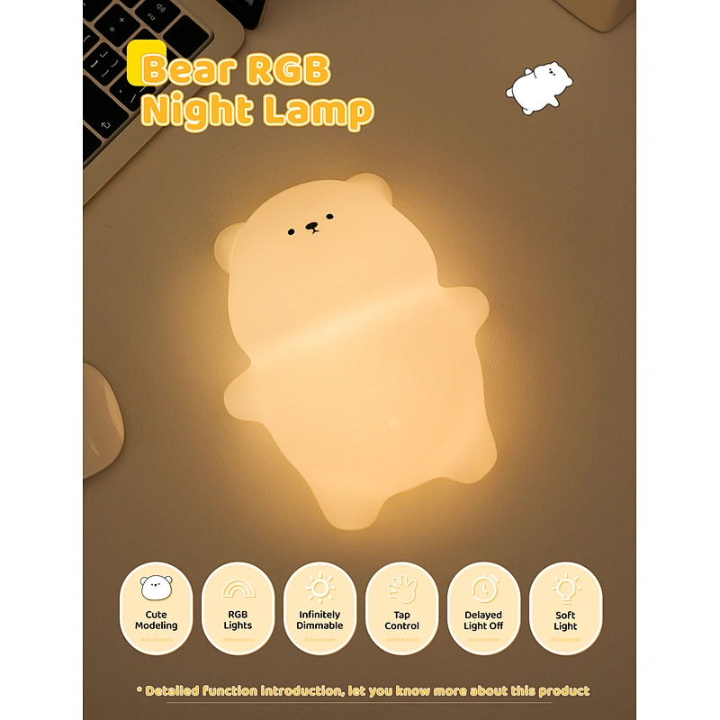 Hot Sale Mini LED Silicone Bear Lamp Cute Night Light USB Touch Sensor Kids' Bedside Night Light Perfect Gift Baby Bedroom