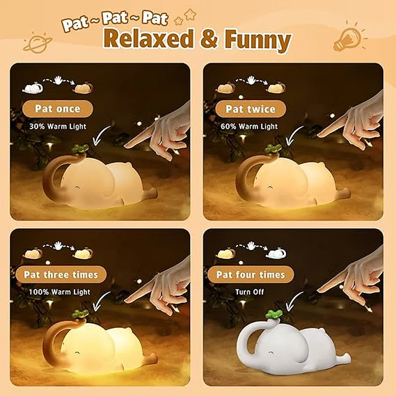 Soft Silicone Elephant Night Lamp with Tap Activation Children Night Light