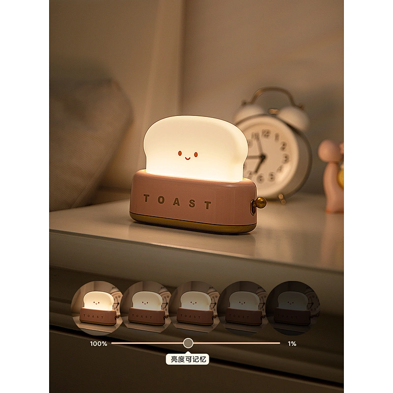 USB Toast Cartoon LED Night Light Cute Home Decor Kawaii Bread Table Lamp Night Lamp With Timer