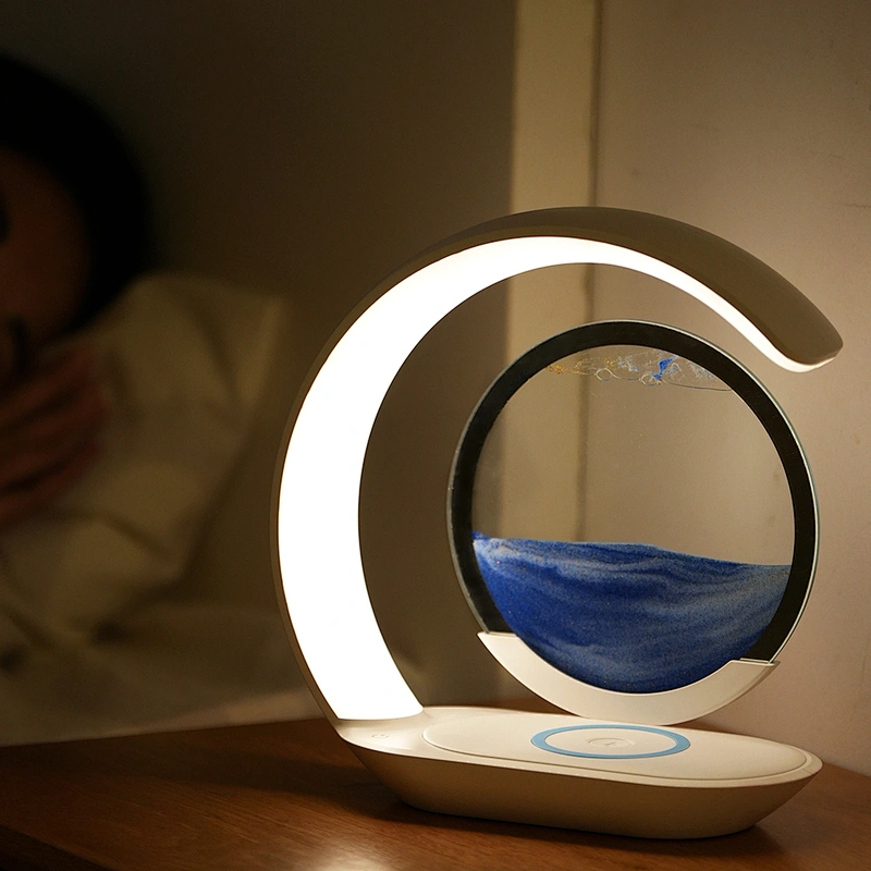 Hot Selling 3D Modern Dynamic Quicksand Art 360-Rotation Interior Decoration Lamp LED Quicksand Bedrooms Middle Glass Plug-In