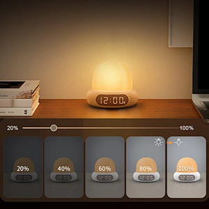 Modern Mini Alarm Clock Night Light 8 LED Silicone Lamp with USB Rechargeable Power for Bedroom Babies' Room Home Use