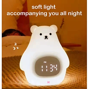 White Bear Children's Desk Clock LED Night Light Digital Sunrise Alarm Clock with Sleep Trainer Kids Bedroom Table Size