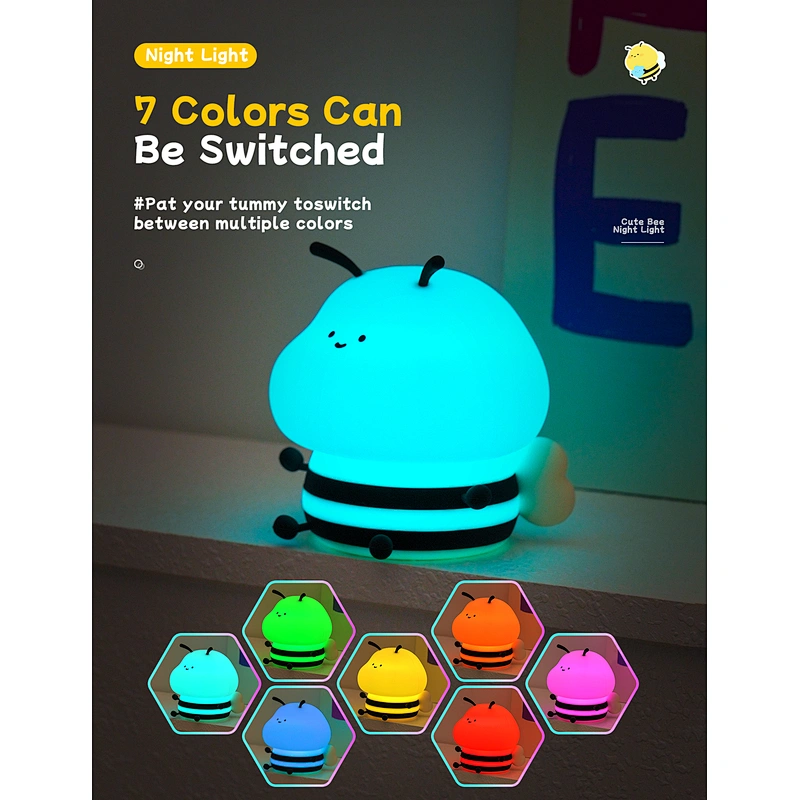 ICARER FAMILY Animals Night Light Colorful Bee Shape Night Lamp for Kids Sleep Night Light