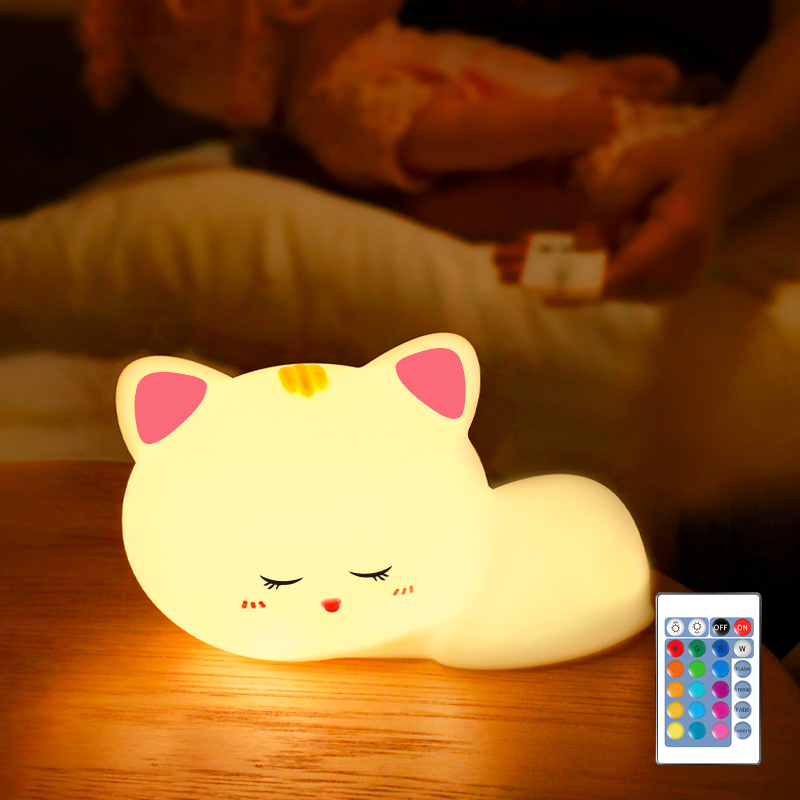 Remote Control Cute Silicon Mini Cat Lamp USB Led Animal Room Decor Small Night Light for Bedroom Kids Children Lighting Lamps