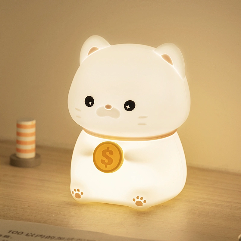 New Rich Cat Night Light Gold Cat Cute Children Pat with Sleep Simple Timing Soft Light Eye protection Gift Light