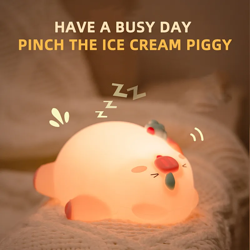 Animal Light Pig Warm USB Lamp Designer Bedside Table Led Sleep Baby Living Room Lighting Girls Silicone Night Lights for Home
