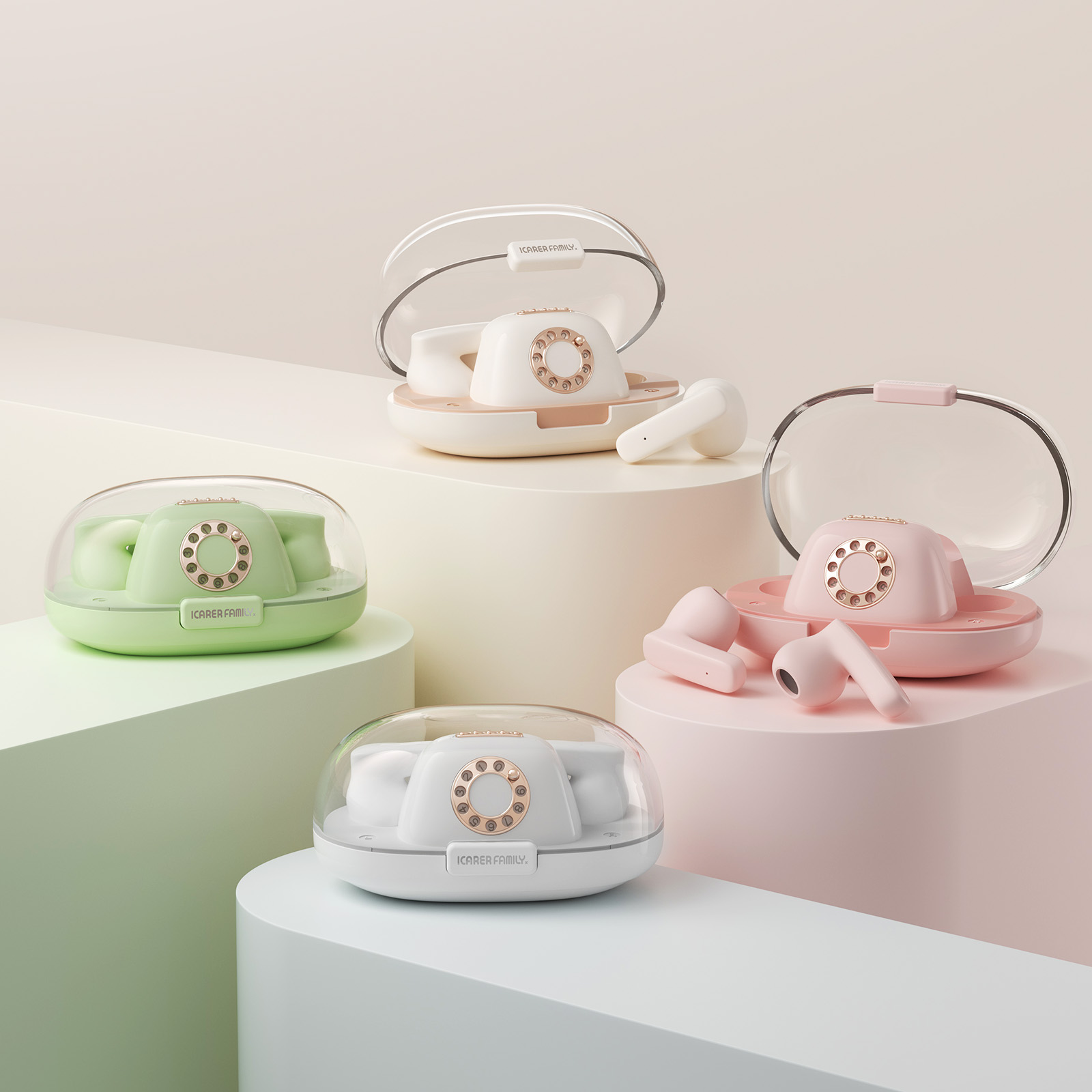 ICARER FAMILY TWS Earbuds Wireless Retro Design Cute Earphone Gift for Girls