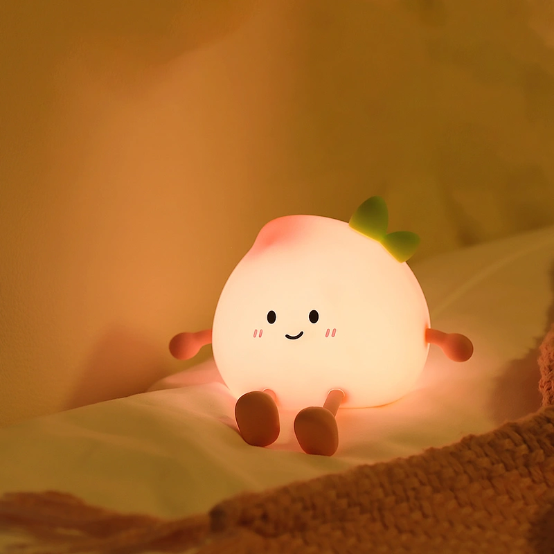 Cute Silicone Peach Night Lamp Rechargeable LED Nightlight Touch Control Bedside Color Changing Lamp for Kids Room Bedside Lamps