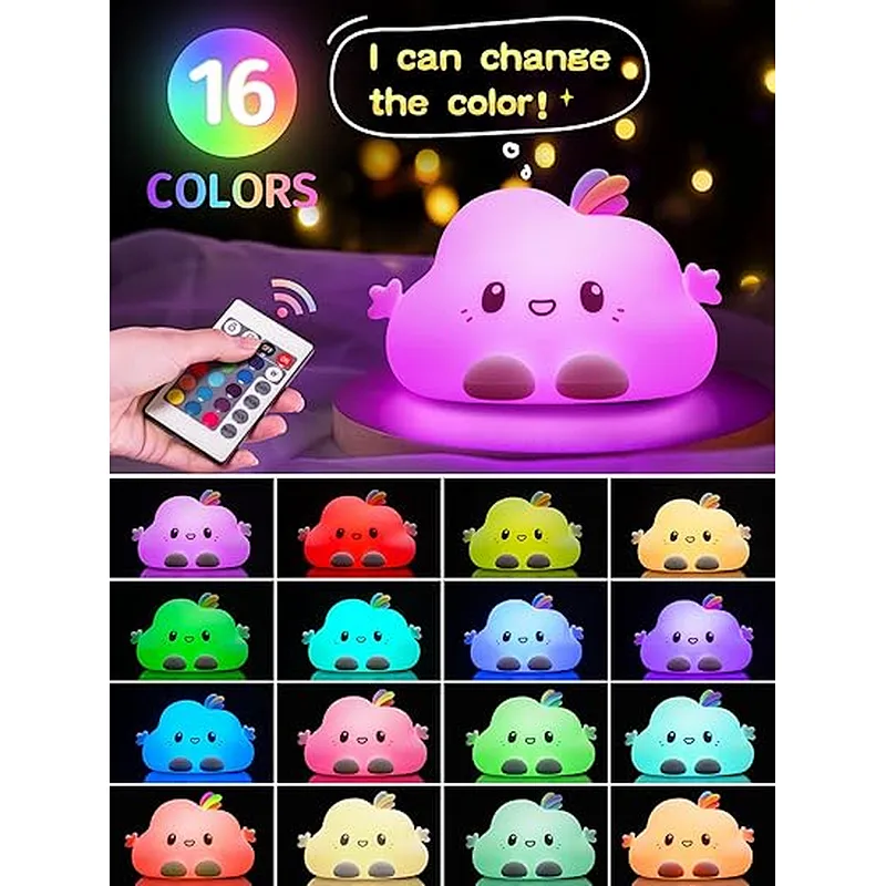 Silicone Kids Bedroom Clouds Lamp Rechargeable LED Night Light with Tap Type White Shade Nursery Bedside Gift for Children