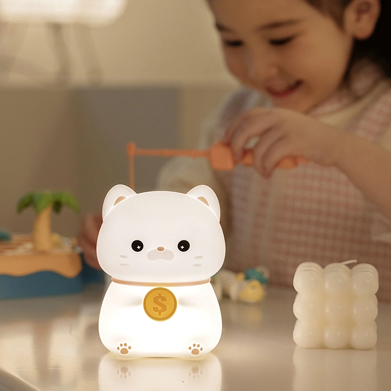 New Rich Cat Night Light Gold Cat Cute Children Pat with Sleep Simple Timing Soft Light Eye protection Gift Light