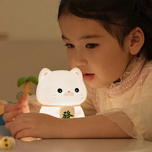 Rich Cat Silicone Night Light Atmosphere Lamp Bedroom Bedside Lamp USB Charging with Sleep Pat Light Induction Lamp