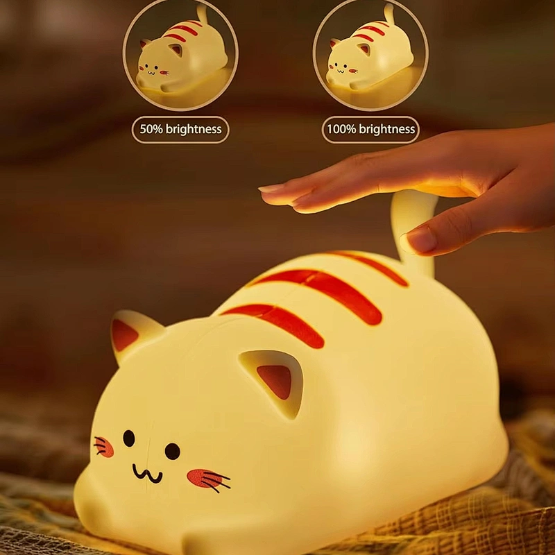 Children's LED Night Light New RGB Cat Animals Lighting Tap Silicone Touch Switch Control Mini Bedside Bedroom Use Babies Kids
