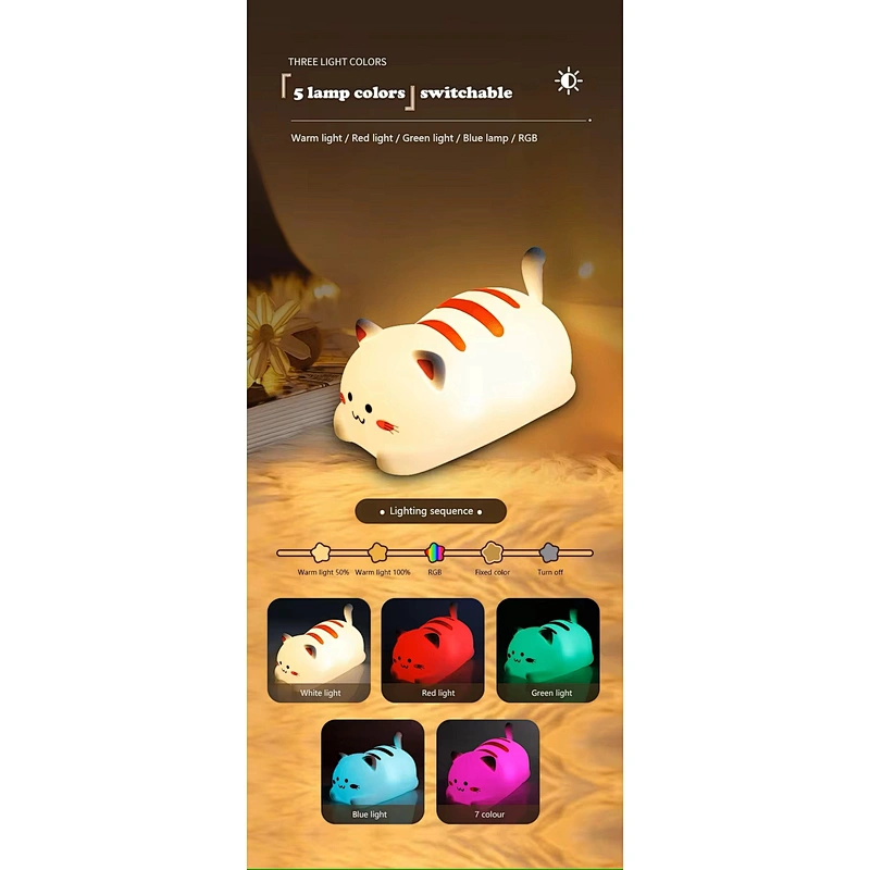Cute Animal Cat Remote Control RGB Toy Gift Rechargeable Bed RoomSilicone Table Lamp Silicone Night Light for Kids Children