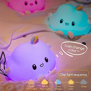 Silicone Kids Bedroom Clouds Lamp Rechargeable LED Night Light with Tap Type White Shade Nursery Bedside Gift for Children