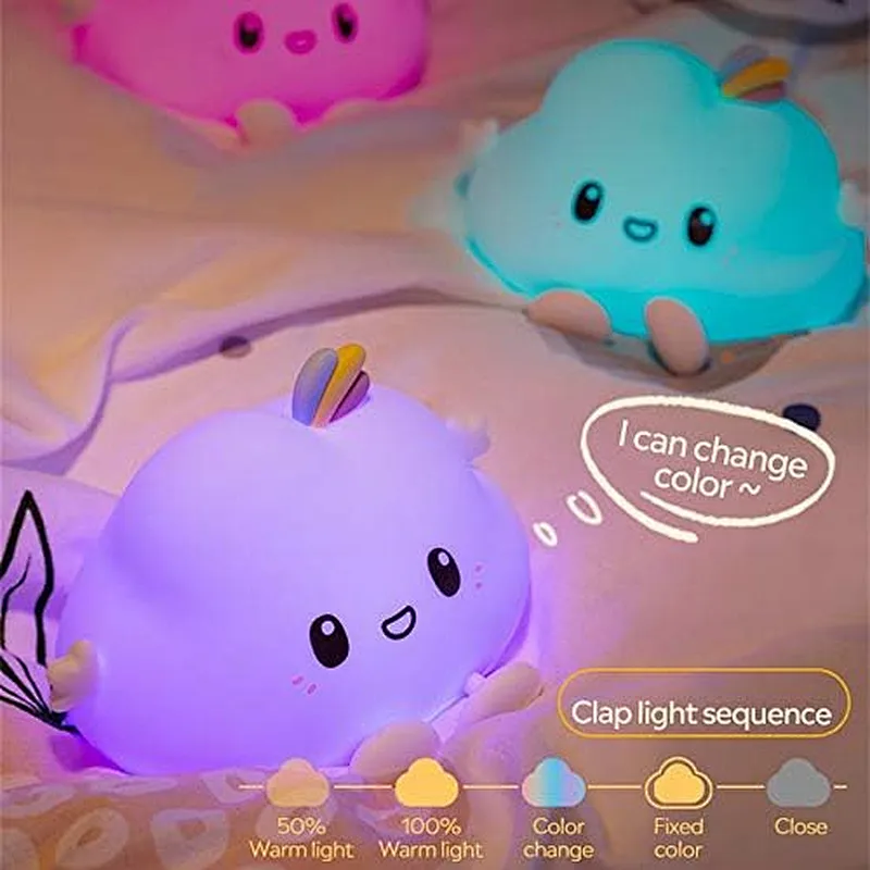 Silicone Kids Bedroom Clouds Lamp Rechargeable LED Night Light with Tap Type White Shade Nursery Bedside Gift for Children