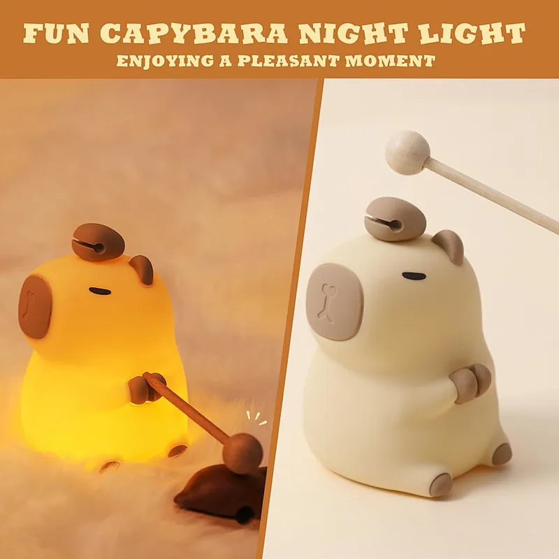 Children Night Light Portable Capybara LED Light USB Rechargeable Lamp for Kids and Animal Lovers