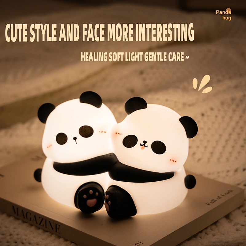 Cute Panda and Duck Shaped Silicone Sensor Touch LED Night Light Rechargeable Bed Lamp with Warm Light Color for Kids' Bedroom