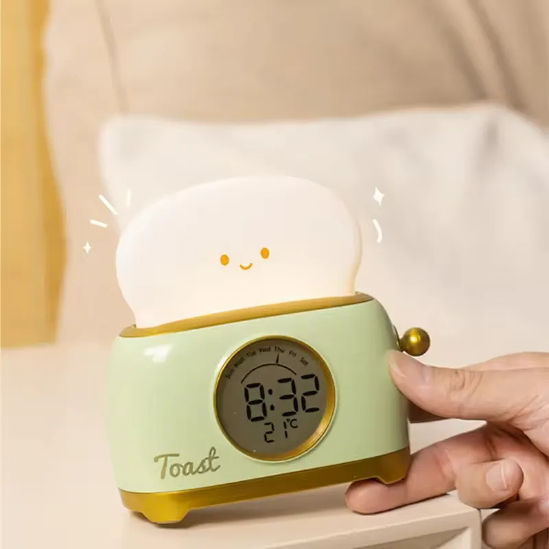 ICARER FAMILY Modern Design Toaster Digital Table Alarm Clock with Backlight Smart Quartz Wake up Led Night Light Clock for Kids