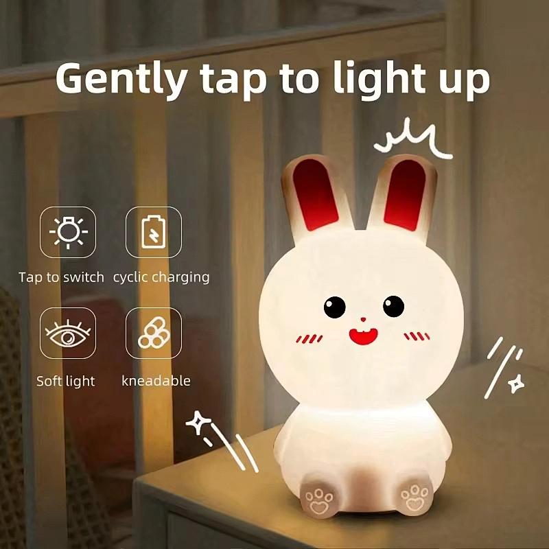 Kawaii Rabbit Kids Baby Bed Room Nursing Toy Gift Bedside Table Lamp Tap Light Desk Decoration Modern Design Night Lights