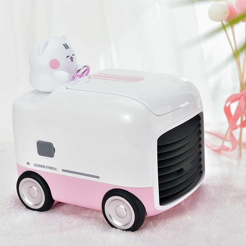 ICARER FAMILY Desktop Air Cooling Fan Portable Air Conditioner Fan with 3 Wind Speeds 600ML Air Cooler with Night Light